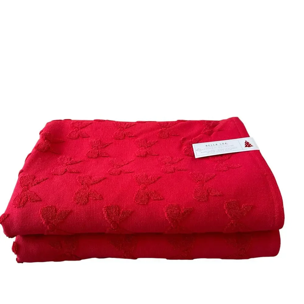 Bella Lux Christmas BOWS Bath Towel Set of 2 Chic Holiday Red Bathroom Decor New